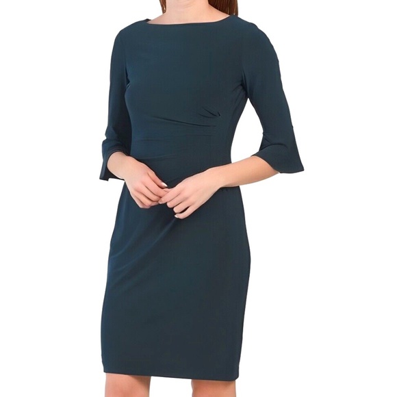 Anne Klein Bell Sleeve Sheath Dress - Juniper Green Size 4 - Picture 1 of 11